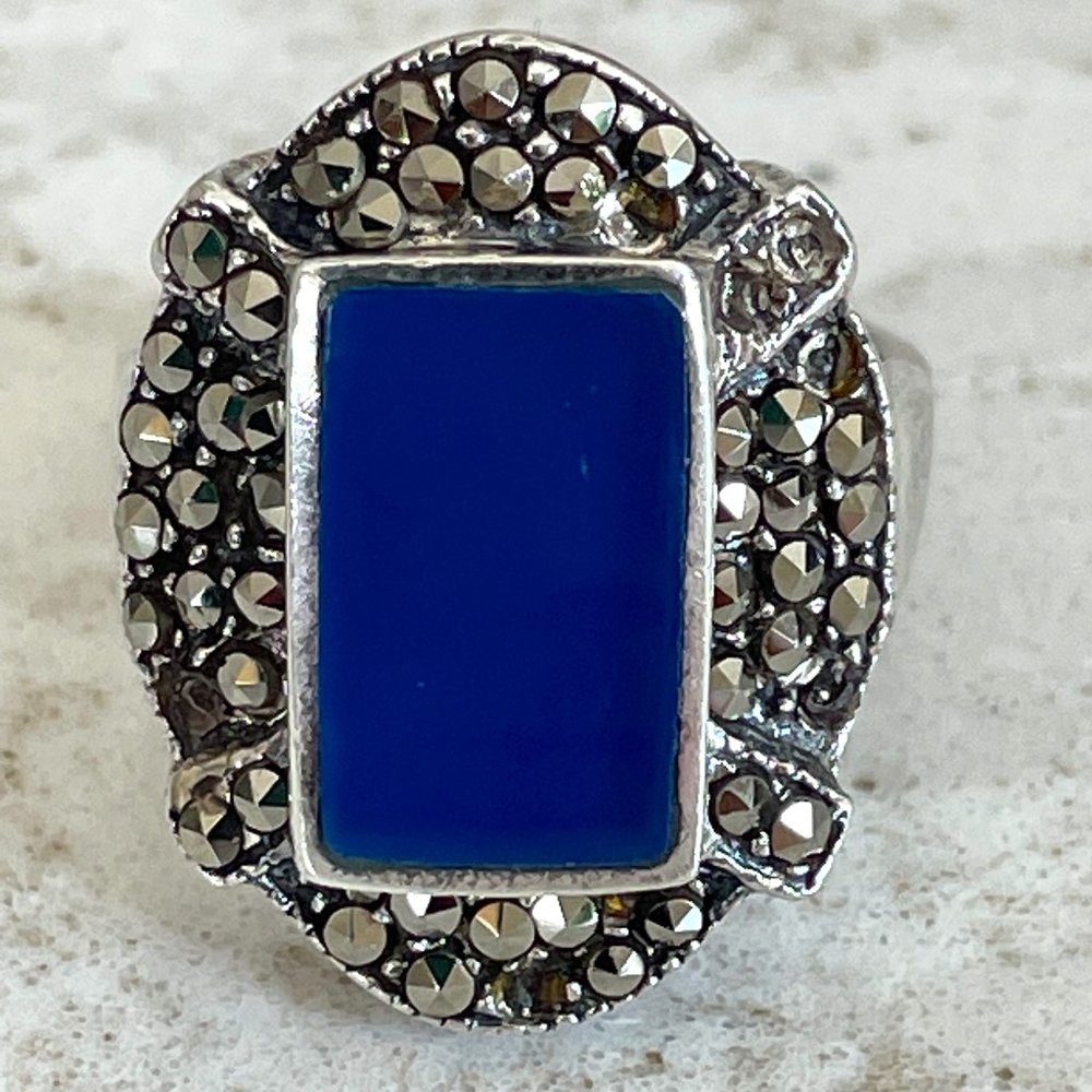 Art Deco Sterling Ring w/ Marcasite Stone * Size 6